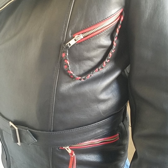 Black leather German replica motorcycle jacket - Picture 4 of 8